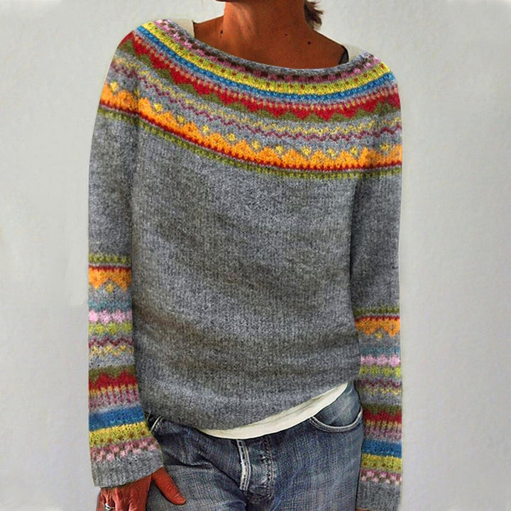SILVIA | Retro-Pullover für Damen mit Rundhalsausschnitt und langen Ärmeln