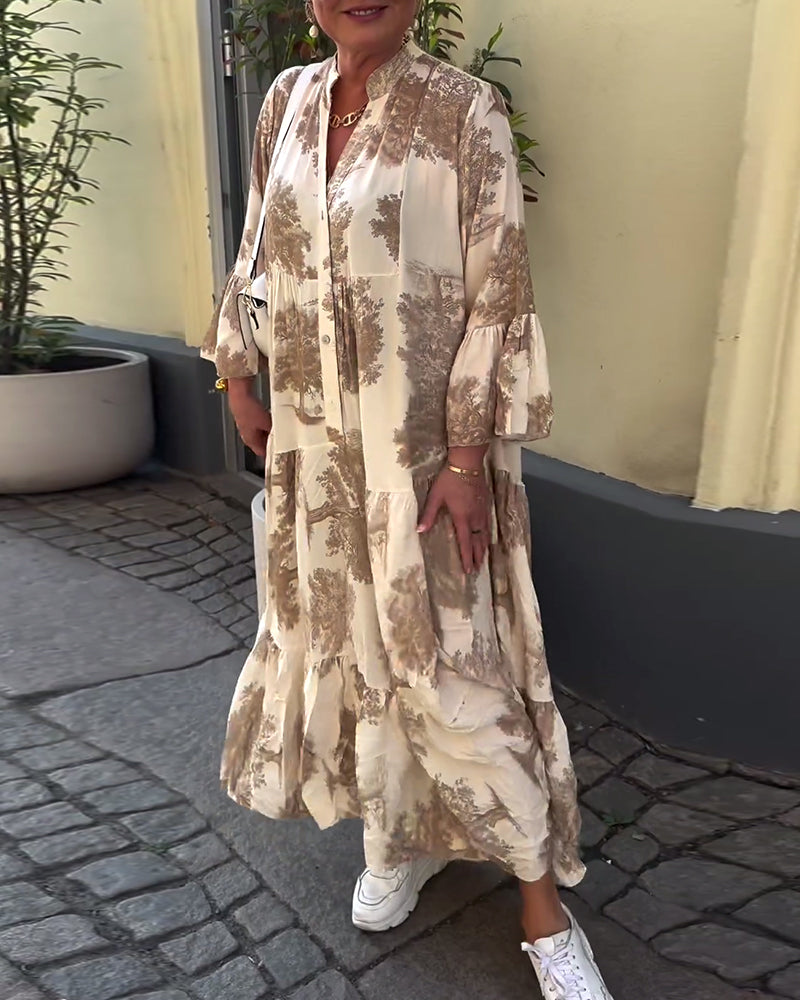 Diana | Bequemes Patchwork-Maxikleid für Damen mit V-Ausschnitt und langen Ärmeln