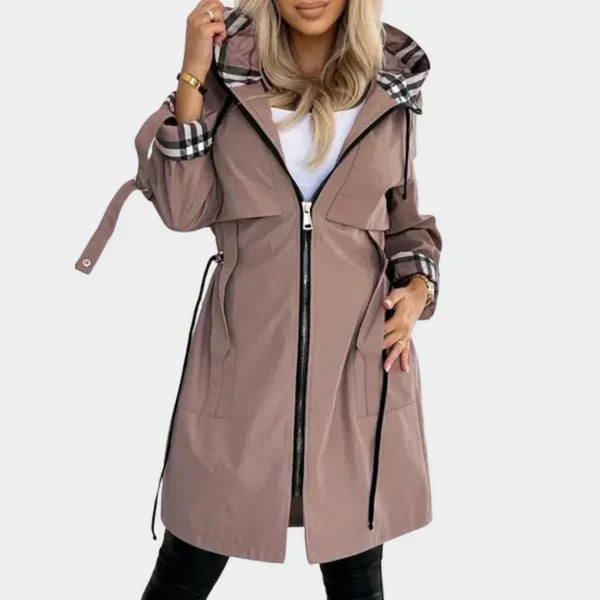 Nathalie | Eleganter Moderner Trenchcoat für Damen mit Karomuster und Kapuze