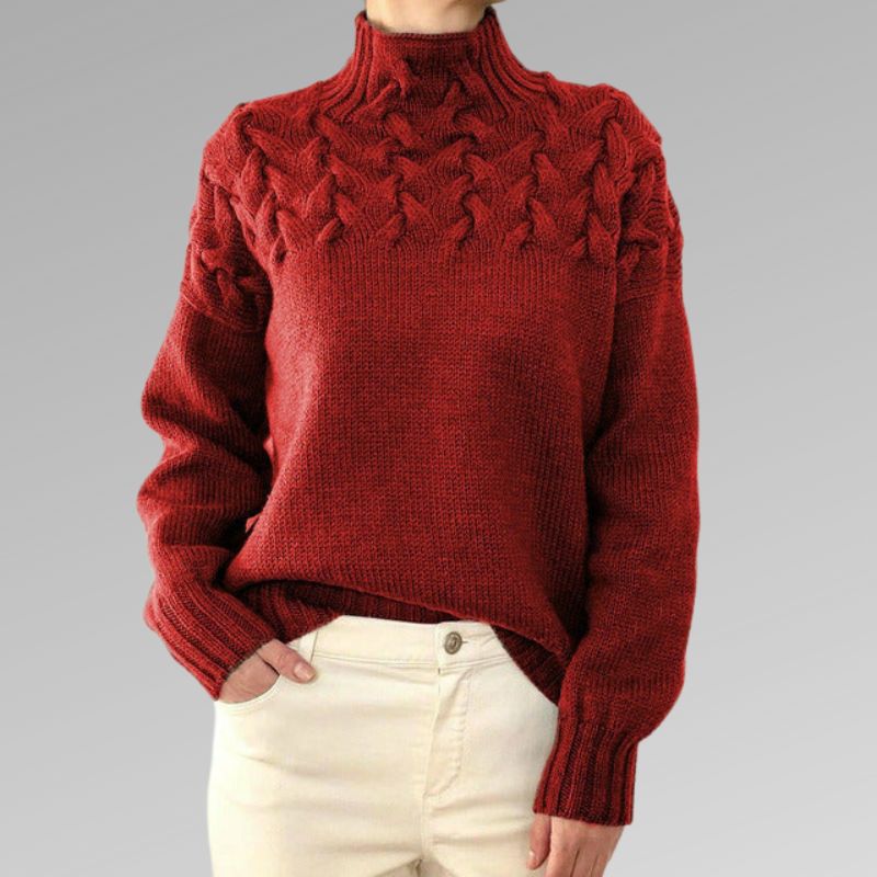 Eva | Damenpullover für Damen mit Zopfmuster-Detail und Rollkragen