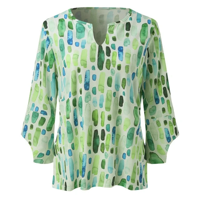 Julia | Geometrisch Bedruckte Lockere Bluse für Damen mit V-Ausschnitt