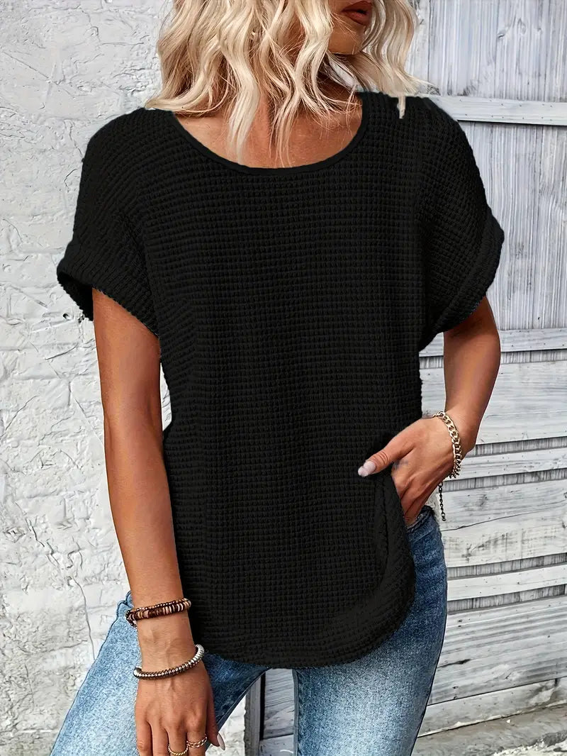 Oliv | Bequemes Rundhals-T-Shirt mit Rundhalsausschnitt