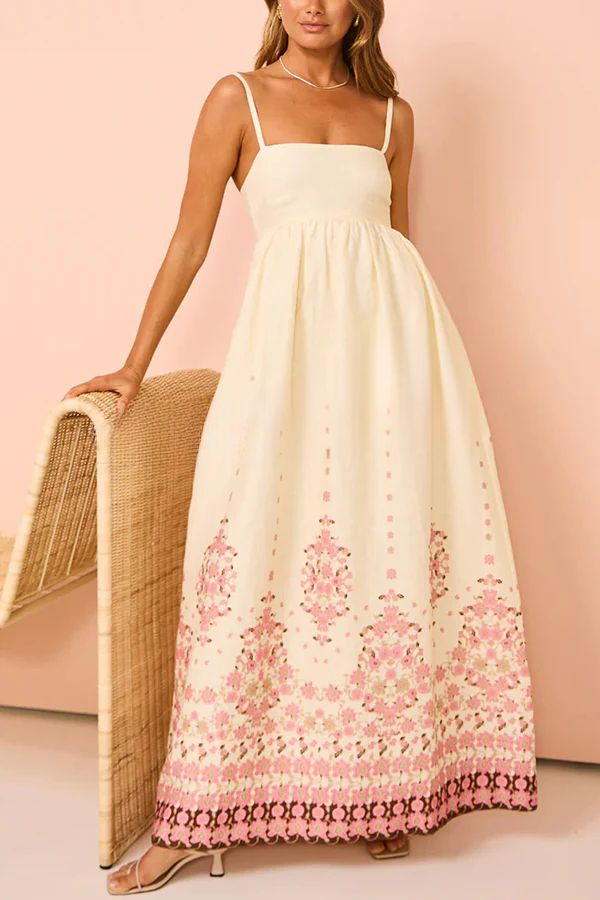 Wendy Floral Paradise Maxi Kleid | Trägerdesign, praktische Taschen, einzigartiger Druck und bequeme Passform für Damen
