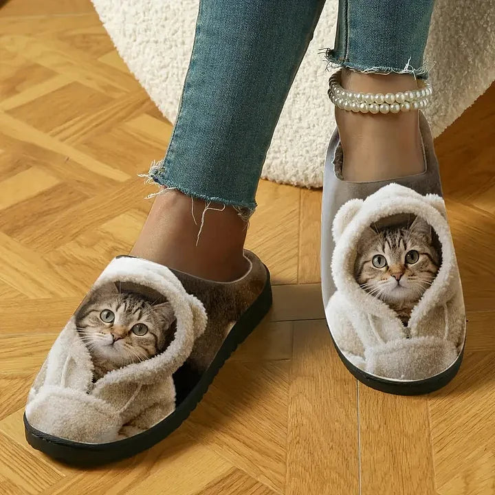 Adorable 3D Katzenkopf Gemütliche Slip-On Hausschuhe für Damen