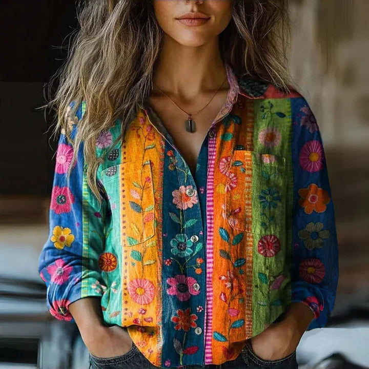 Lily | Bedrucktes Vintage-Bluse für Damen mit langen Ärmeln und ethnischem Muster