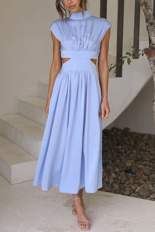 Quincy | Midi-Kleid für Damen mit Cut-Out und Taschen und Rundhalsausschnitt