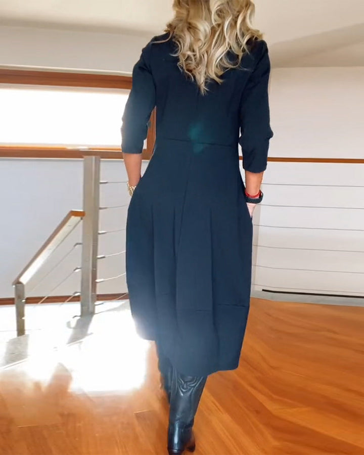 Greta | Lässiges Eleganz Midikleid für Damen mit Rundhalsausschnitt und 3/4-Ärmeln