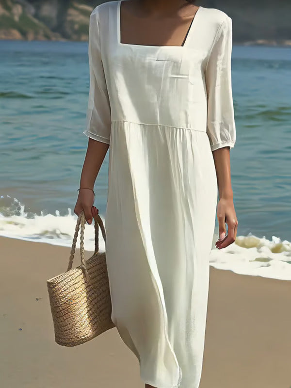 Lunelle | Freizeitkleid für Damen mit eckigem Ausschnitt und 3/4-Ärmeln