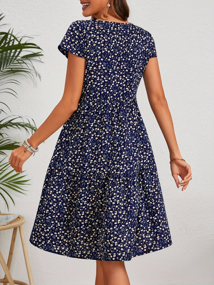 Valeria | Vintage-Abendkleid mit Blumenmuster und Rundhalsausschnitt