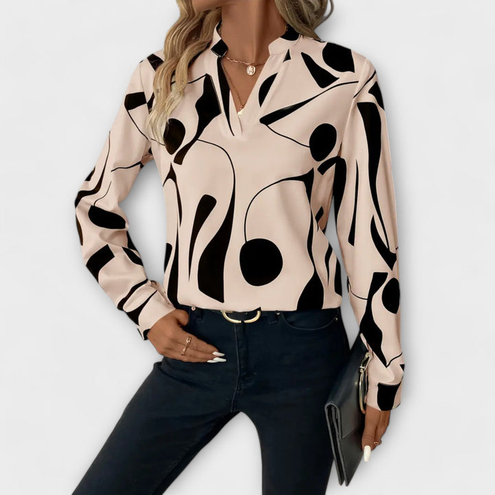 Celine | Elegante Bluse für Damen mit Design, V-Ausschnitt und langen Ärmeln