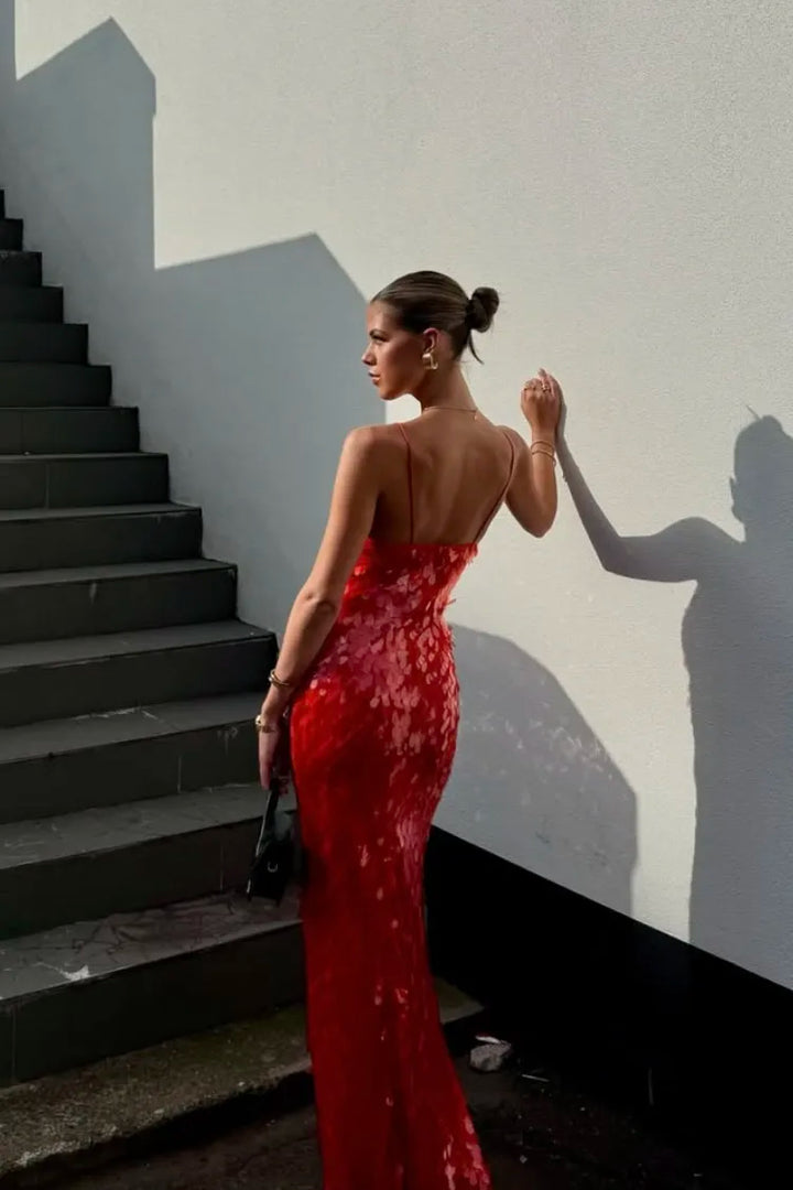 Kalea | Glitzer Pailletten Rückenfreies Trägerkleid für Damen