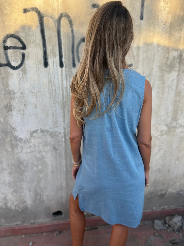 Macy | Bequemes und Sommerkleid für Damen mit V-Ausschnitt und kurzen Ärmeln