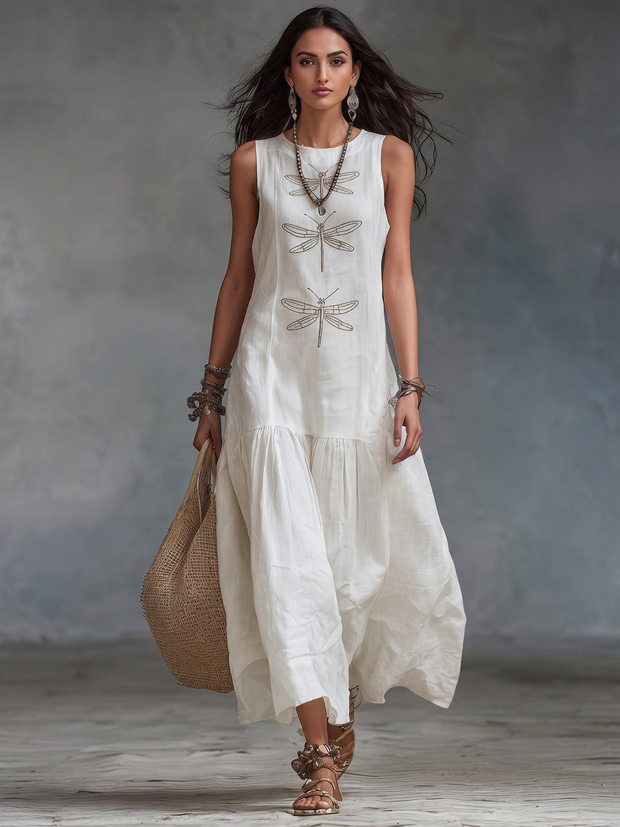 Sofia | Damen Ärmelloses Rundhals Maxikleid