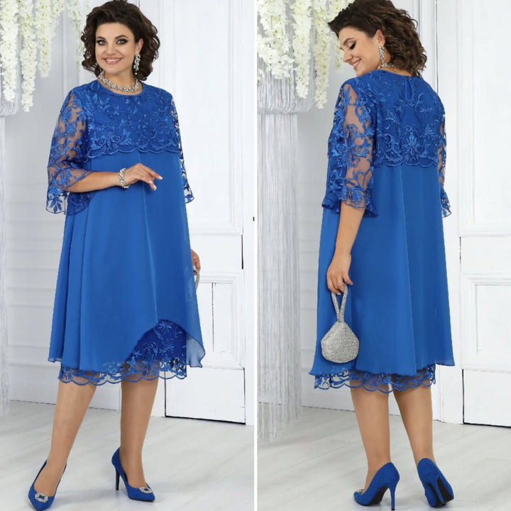 Frauen Rundhals Besticktes Patchwork Minikleid für Damen