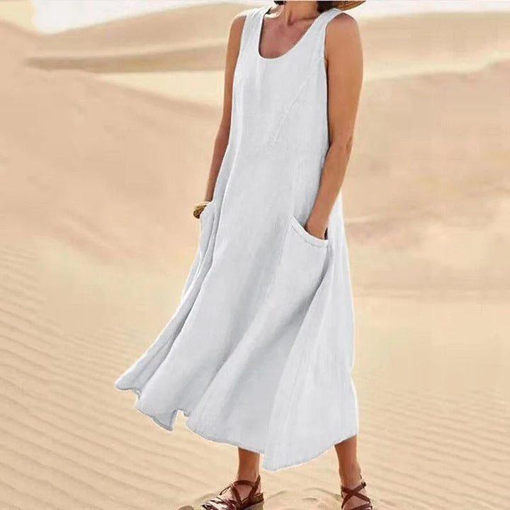 Tina | Sommer Kleid für Damen mit Rundhalsausschnitt und langen Ärmeln