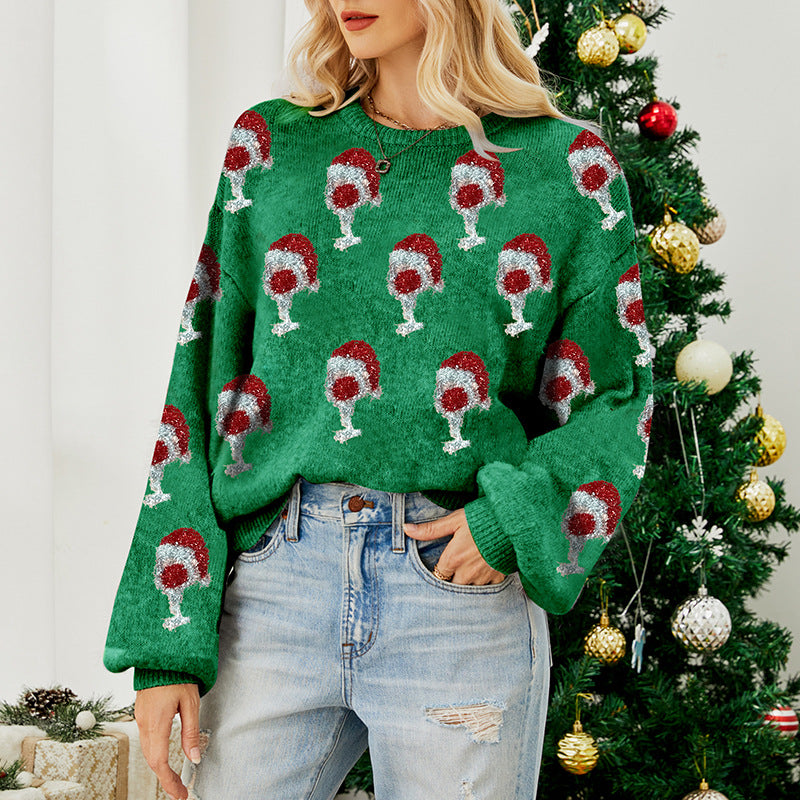 Damen Pullover mit Puffärmeln und Rundhalsausschnitt