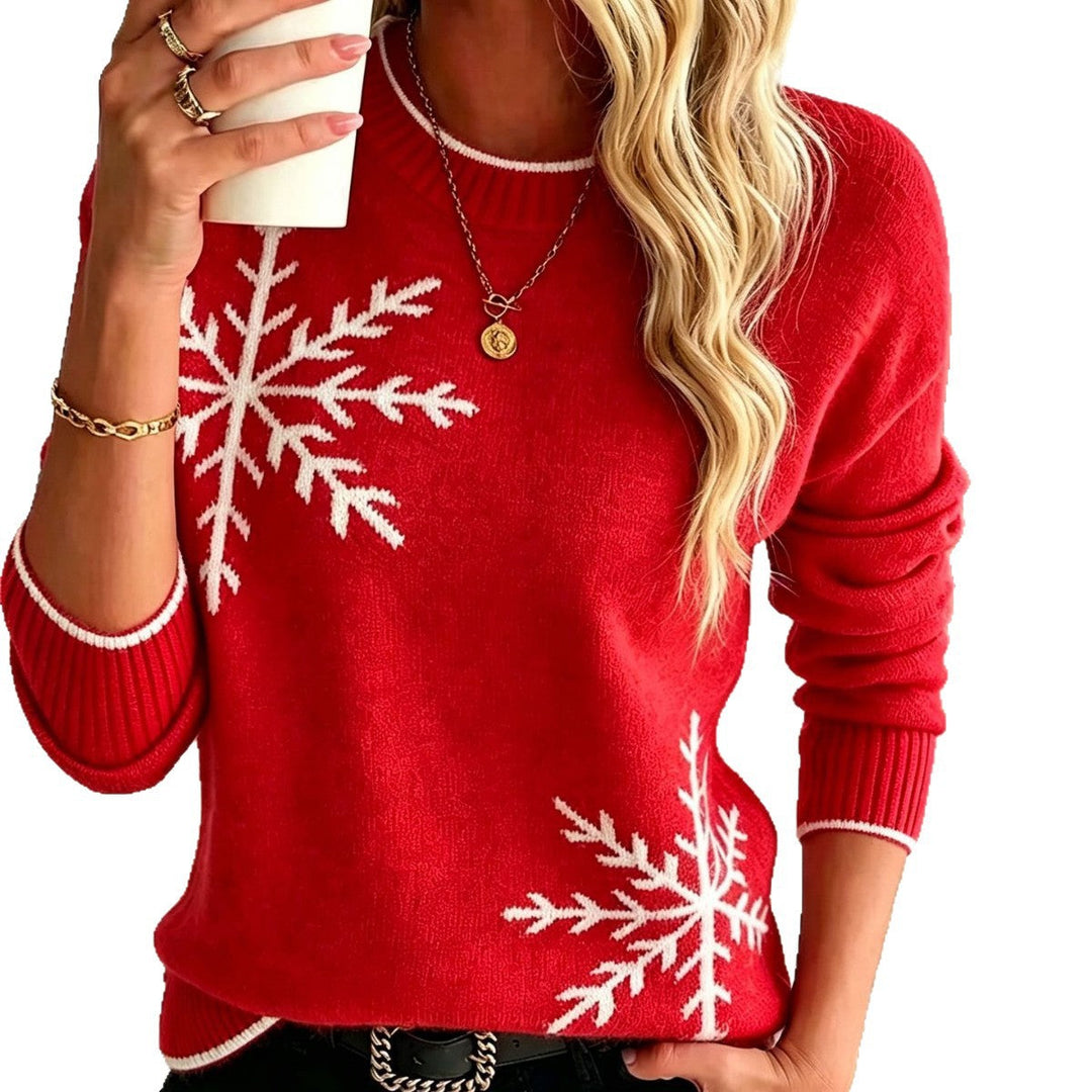 Damen Pullover mit Rundhalsausschnitt und Schneeflockenmuster