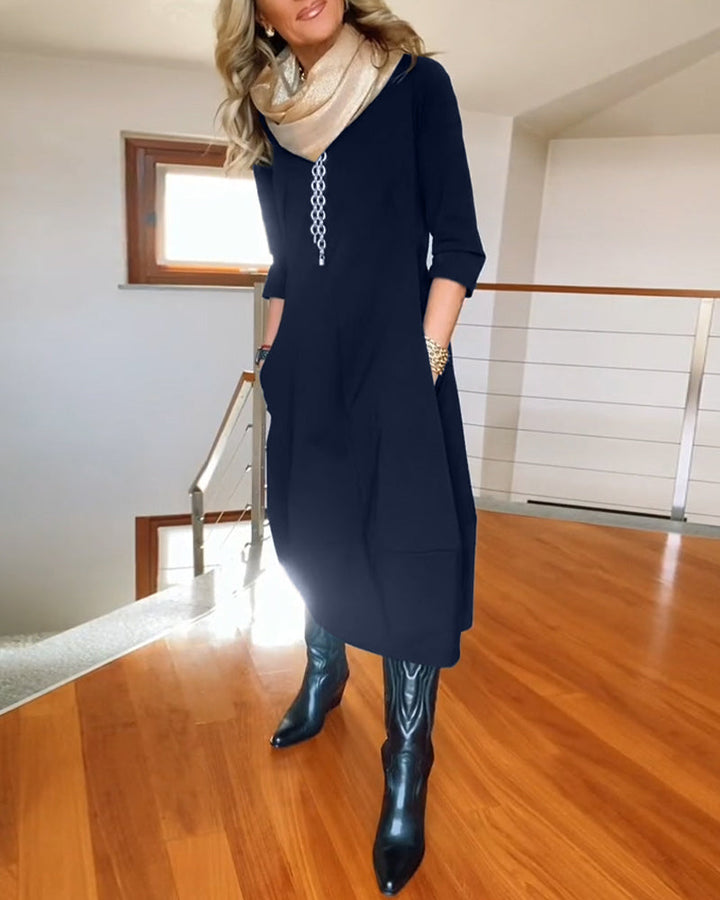 Sara | Stilvolles und Bequemes Midikleid für Damen mit Rundhalsausschnitt