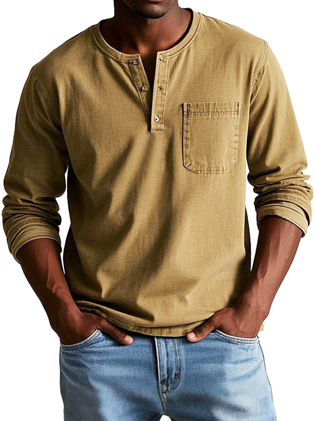 Ellis | Vintage Henley Shirt für Herren mit Rundhalsausschnitt und langen Ärmeln