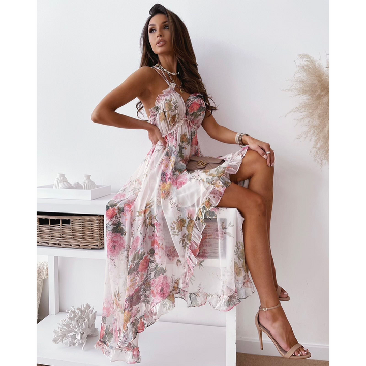 Anmutiges Flüsterkleid für Damen mit Blumenmuster und V-Ausschnitt