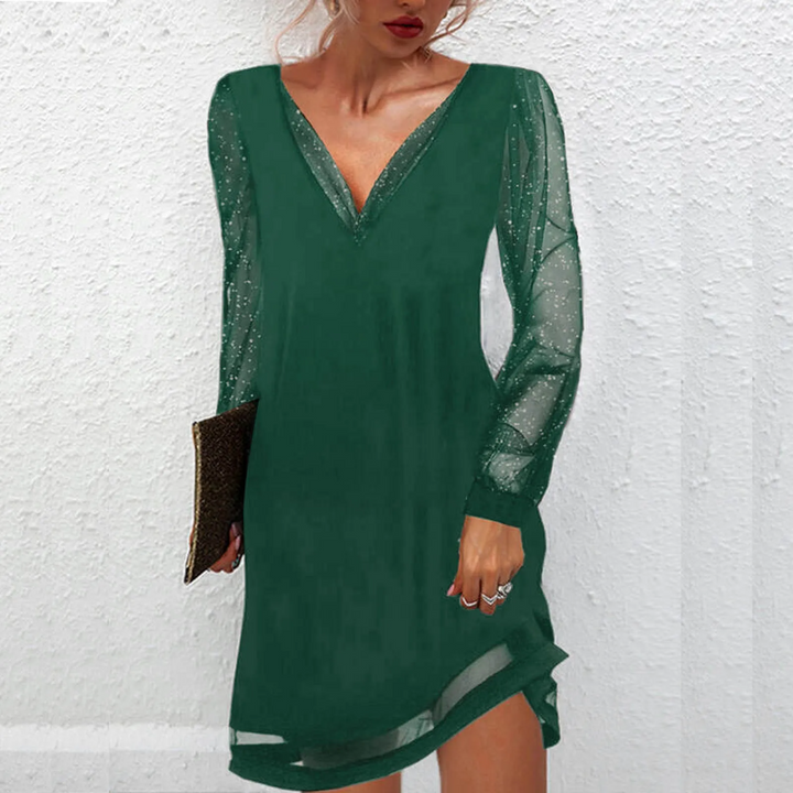 Greta | Elegantes Winterkleid für Damen mit V-Ausschnitt und langen Ärmeln