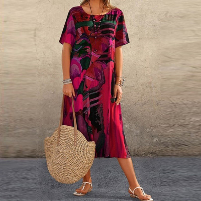 Abigail | Bequemes Bedrucktes Kleid mit Rundhalsausschnitt und langen Ärmeln