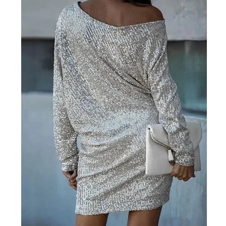 Chic Pailletten Feierkleid für Damen mit Rundhalsausschnitt und 3/4-Ärmeln