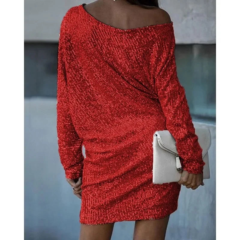 Chic Pailletten Feierkleid für Damen mit Rundhalsausschnitt und 3/4-Ärmeln