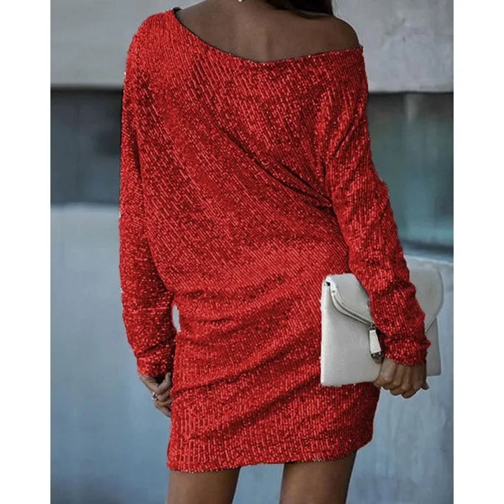 Chic Pailletten Feierkleid für Damen mit Rundhalsausschnitt und 3/4-Ärmeln