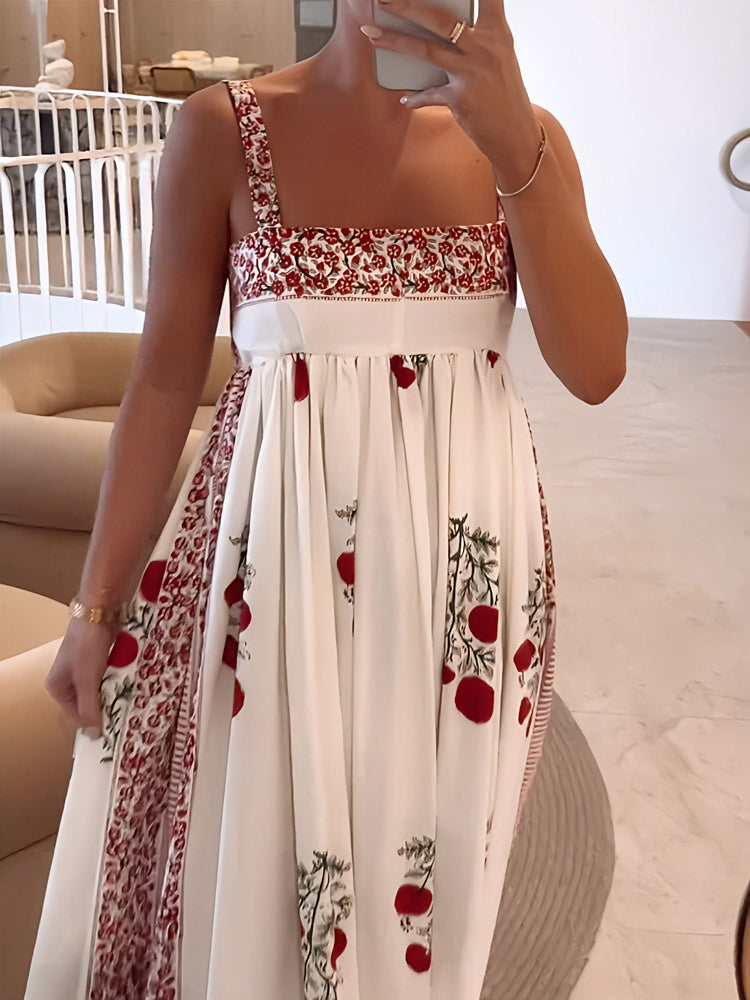 Rosa | Elegantes Maxikleid für Damen mit Blumenmuster und eckigem Ausschnitt