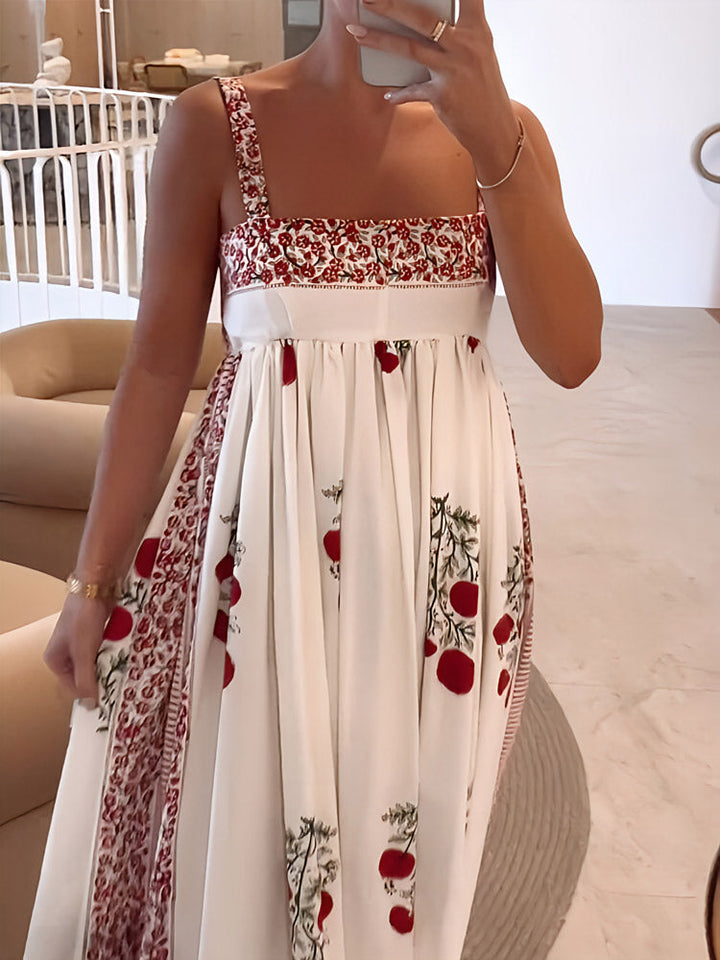 Rosa | Elegantes Maxikleid für Damen mit Blumenmuster und eckigem Ausschnitt