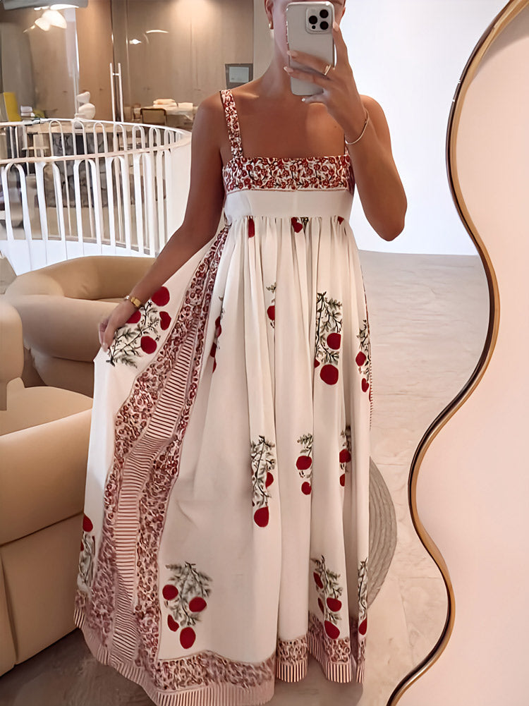 Rosa | Elegantes Maxikleid für Damen mit Blumenmuster und eckigem Ausschnitt