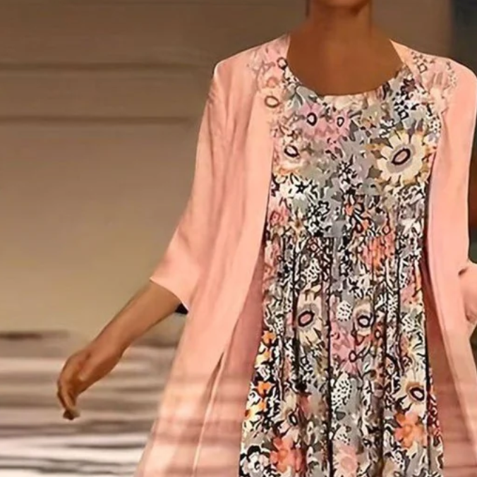 Essie | Florales Boho-Midikleid für Damen mit Rundhalsausschnitt und kurzen Ärmeln
