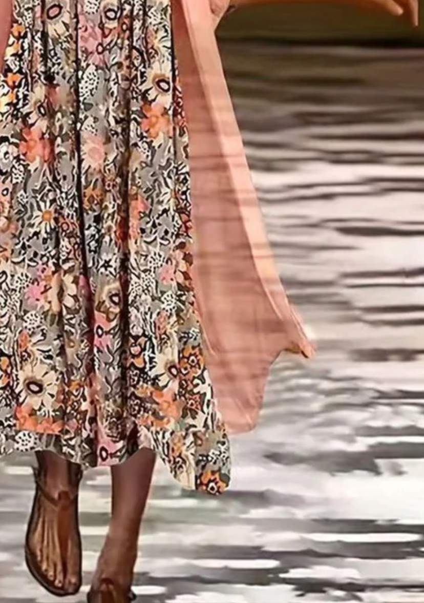 Essie | Florales Boho-Midikleid für Damen mit Rundhalsausschnitt und kurzen Ärmeln