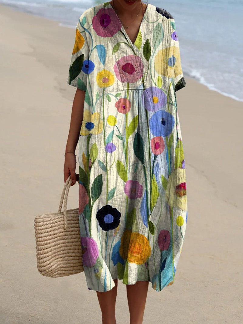 Lina | Damen Sommerkleid mit Blumenmuster und V-Ausschnit