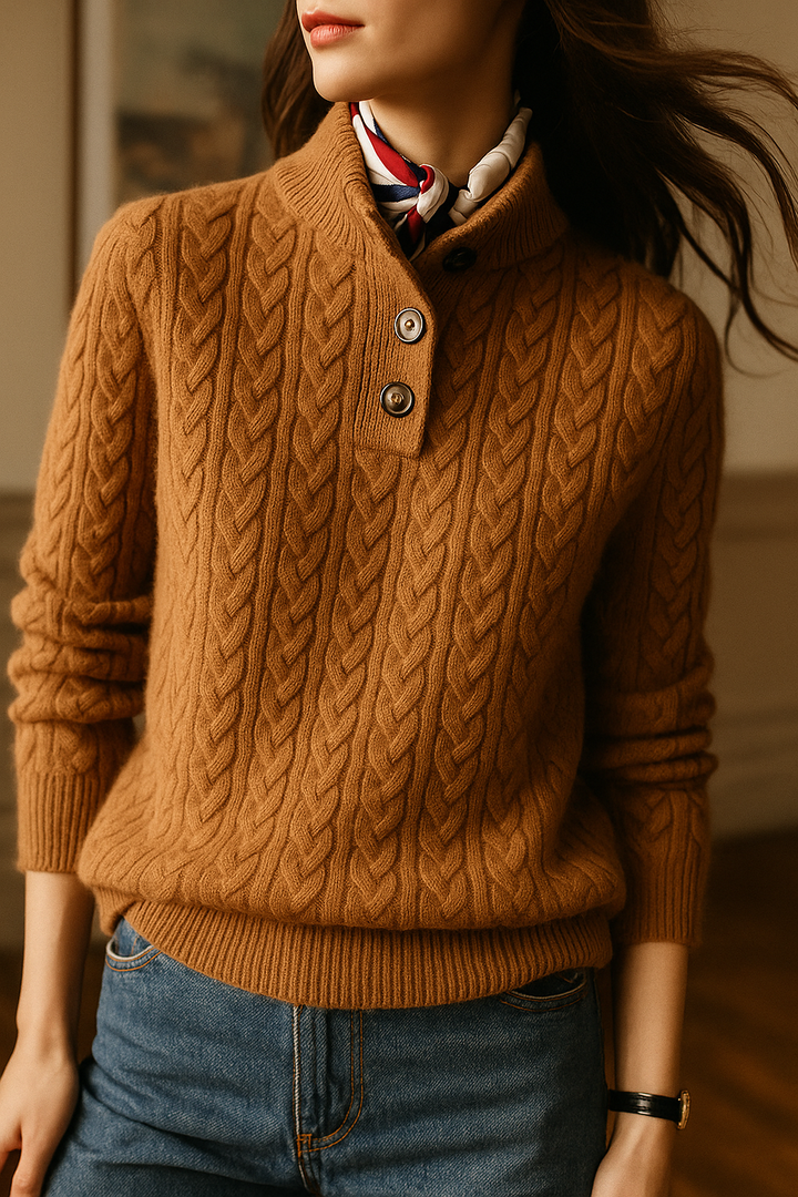 Arden Pullover für Damen mit Knopfleiste, Rundhalsausschnitt und Stehkragen