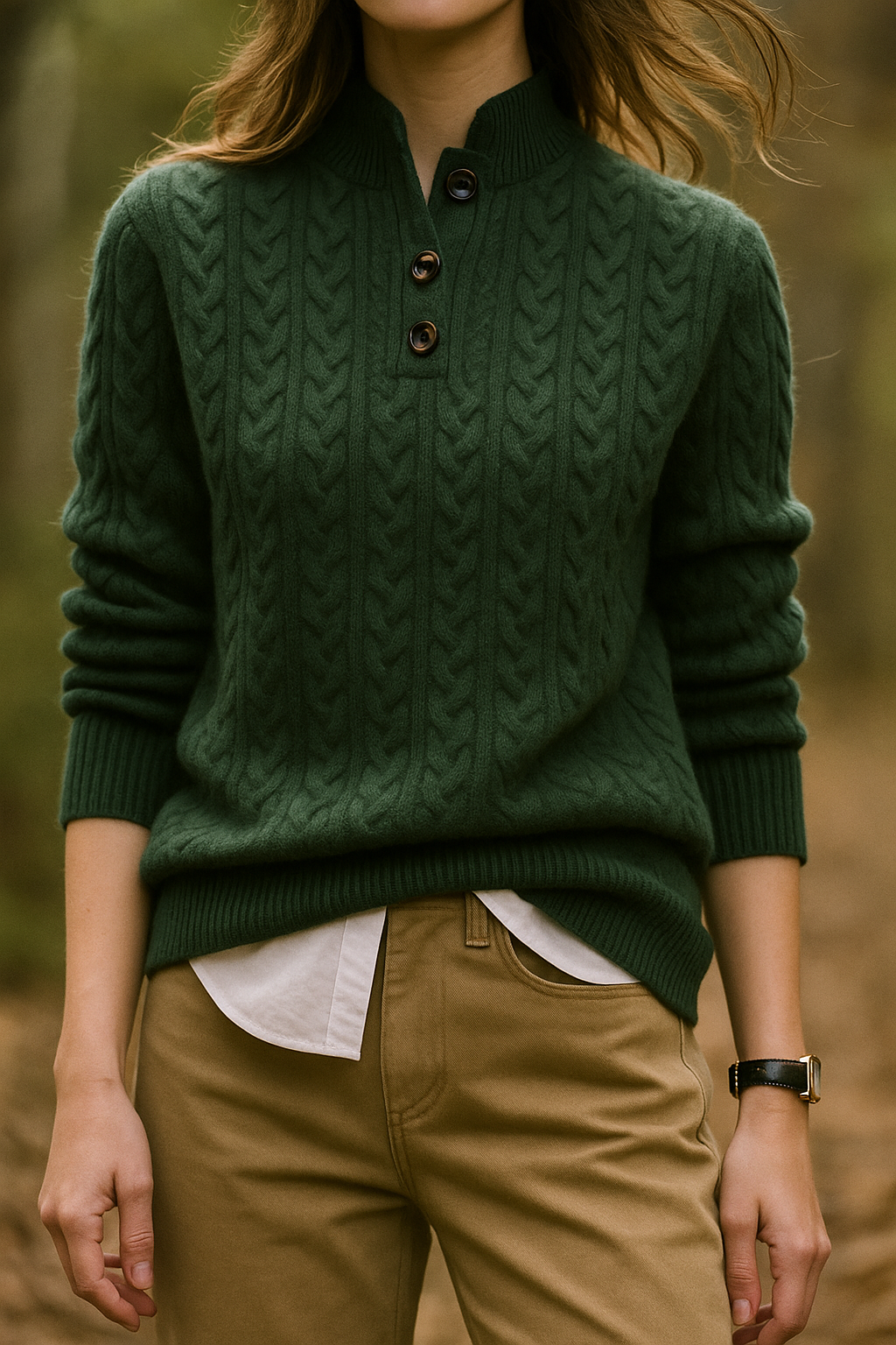 Arden Pullover für Damen mit Knopfleiste, Rundhalsausschnitt und Stehkragen
