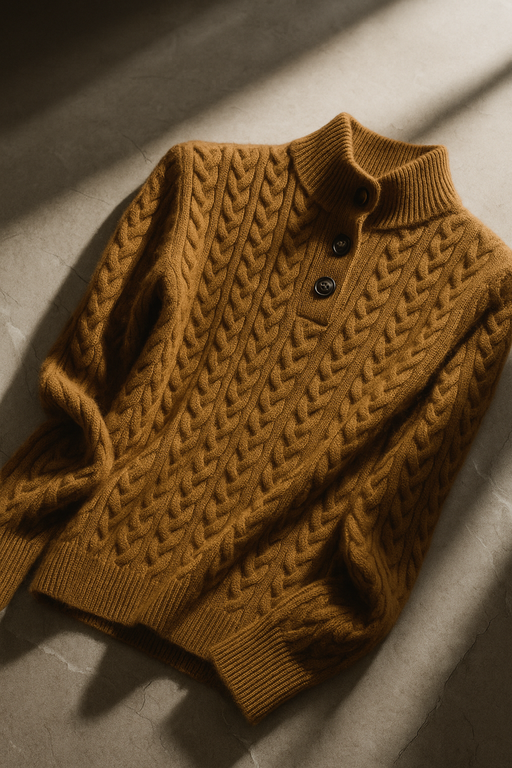 Arden Pullover für Damen mit Knopfleiste, Rundhalsausschnitt und Stehkragen