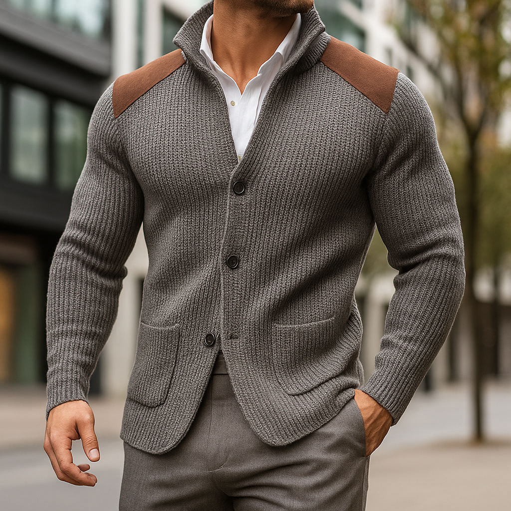Silvoro | Stricktextur Blaser für Herren mit V-Ausschnitt und langen Ärmeln
