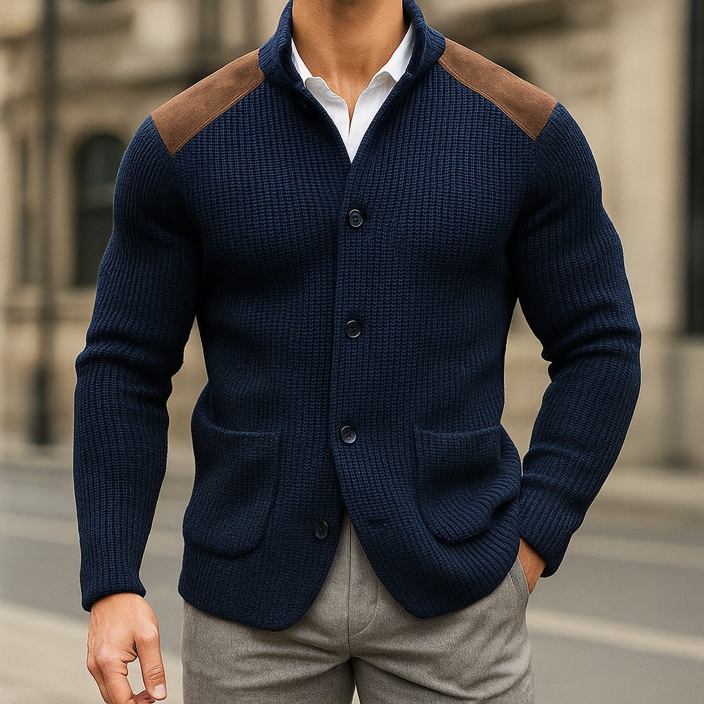 Silvoro | Stricktextur Blaser für Herren mit V-Ausschnitt und langen Ärmeln