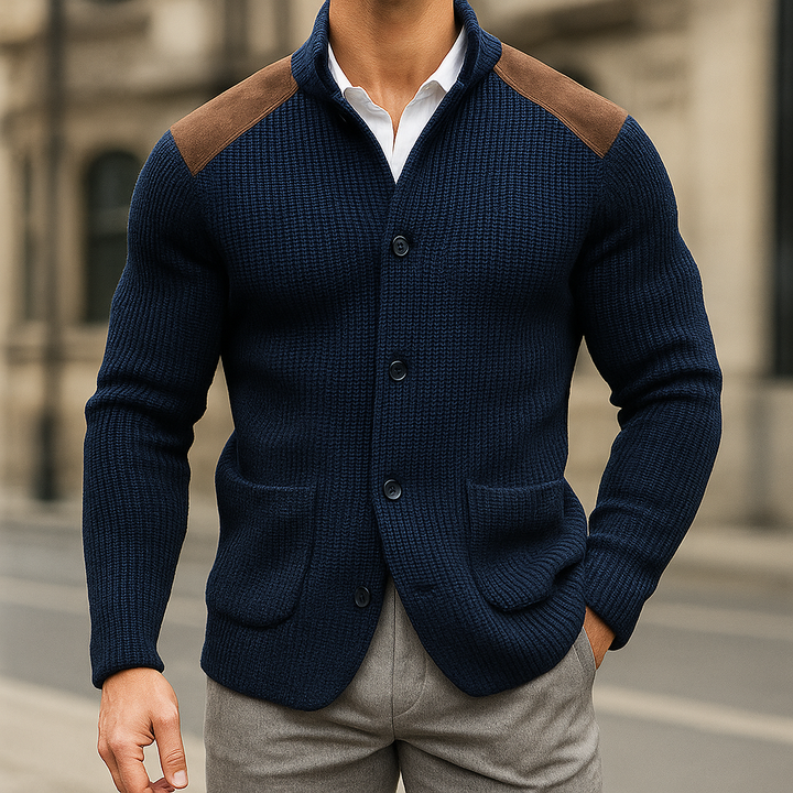 Silvoro | Stricktextur Blaser für Herren mit V-Ausschnitt und langen Ärmeln