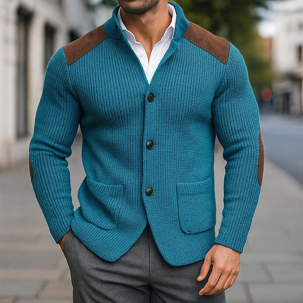 Silvoro | Stricktextur Blaser für Herren mit V-Ausschnitt und langen Ärmeln