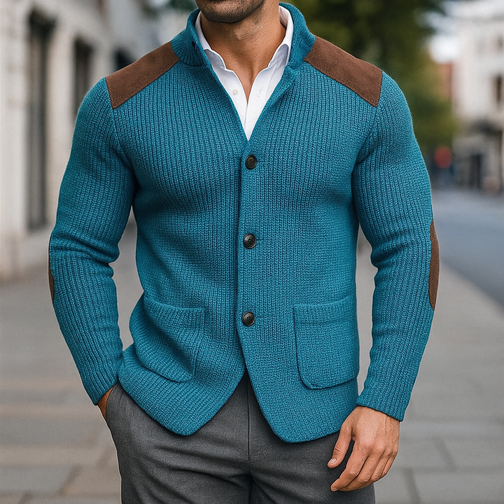 Silvoro | Stricktextur Blaser für Herren mit V-Ausschnitt und langen Ärmeln
