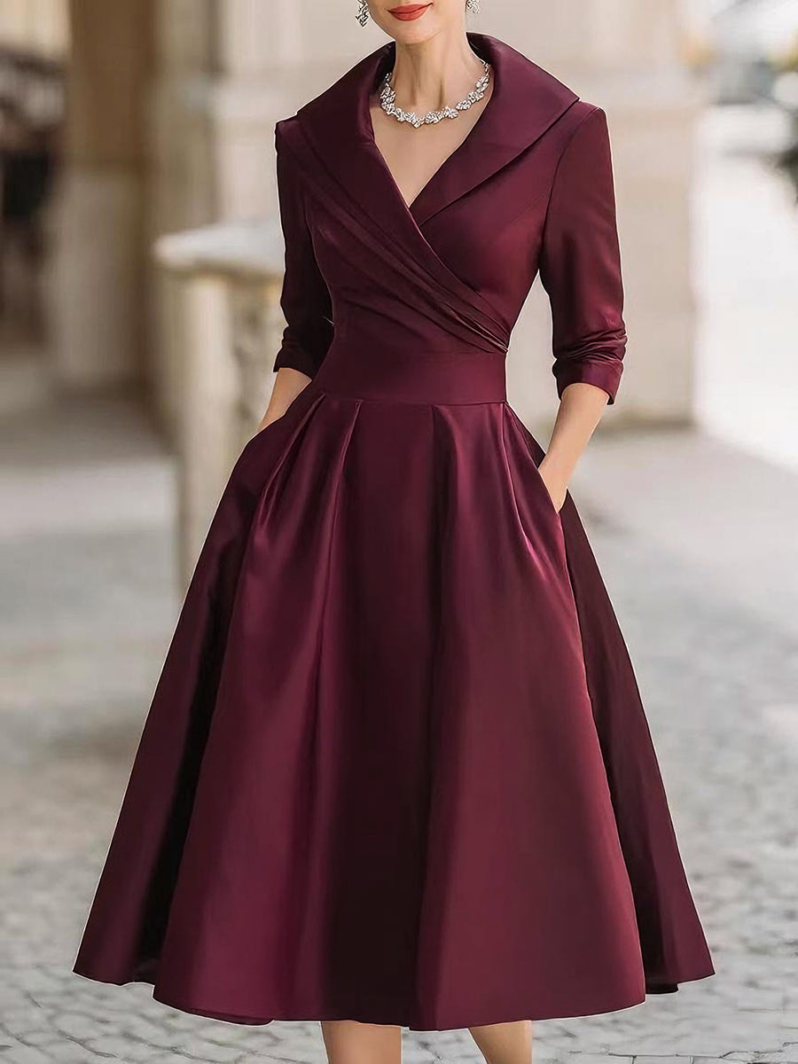 Colette | Lina Feiertags-Eleganzkleid für Damen mit V-Ausschnitt und 3/4-Ärmeln