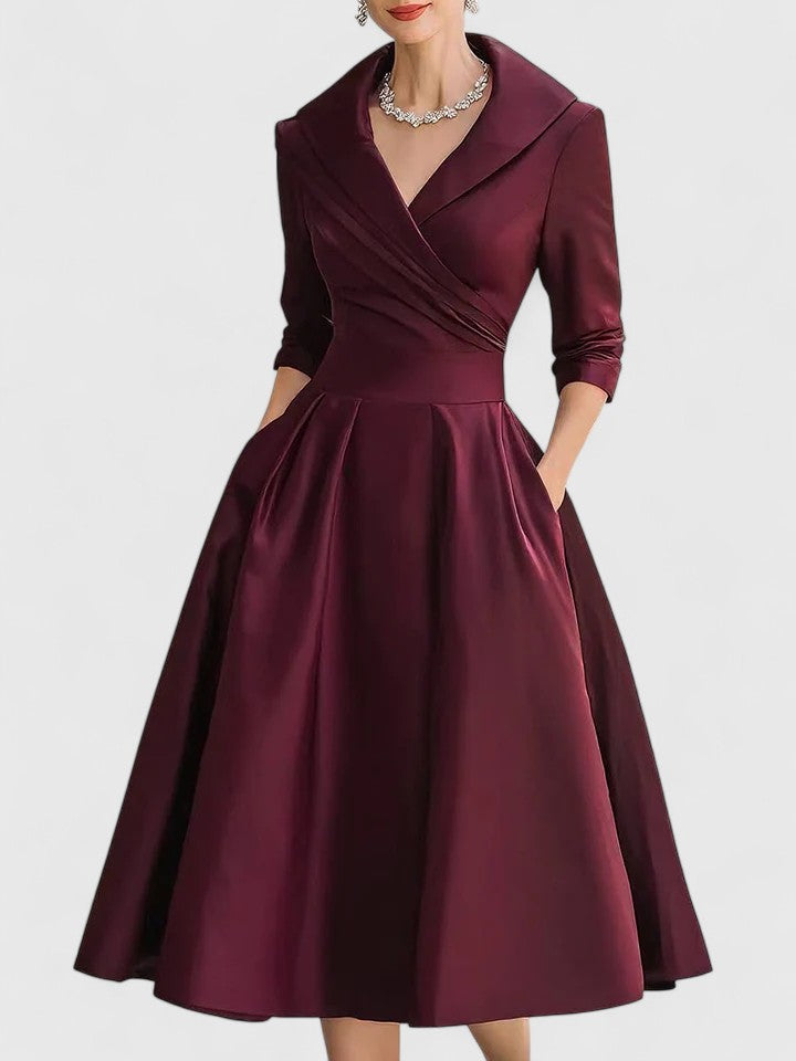 Marcelle | Zeitloses Eleganzkleid für Damen mit V-Ausschnitt und 3/4-Ärmeln