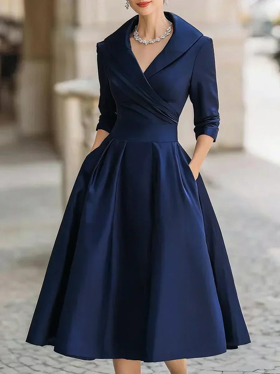 Clara | Elegantes Midikleid für Damen mit V-Ausschnitt und 3/4-Ärmeln
