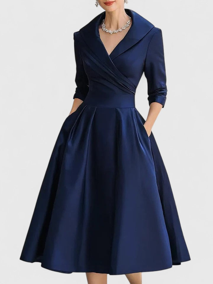 Marcelle | Zeitloses Eleganzkleid für Damen mit V-Ausschnitt und 3/4-Ärmeln