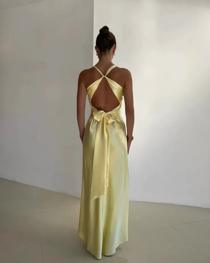 Rosalyn | V-Ausschnitt Schleifen Rückenfreies Maxikleid für Damen