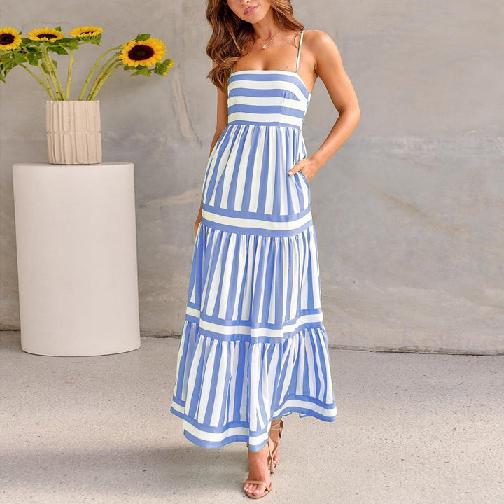 Marisol | Gestreiftes Maxikleid für Damen mit Trägern und Taschen