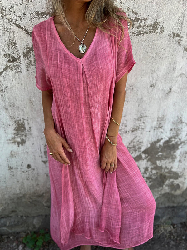 NIA | Maxikleid mit V-Ausschnitt und langen Ärmeln